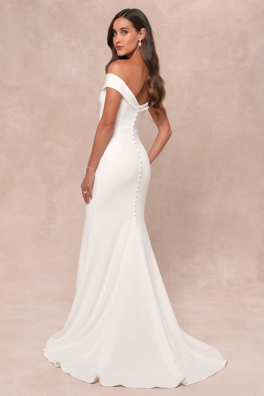 Lulus Arienne White Off-the-Shoulder Mermaid Maxi Dress Wedding Classy Small